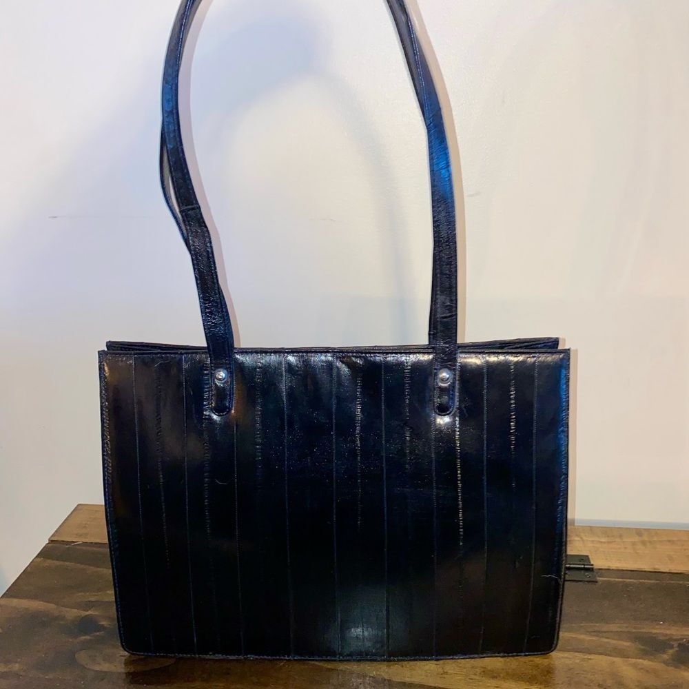 Lee Sands Vintage Eel Skin Black Womens Shoulder Purse Bag New